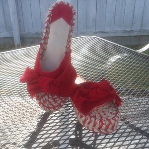 J Slides Platform Red Velvet Bow Sandal 6